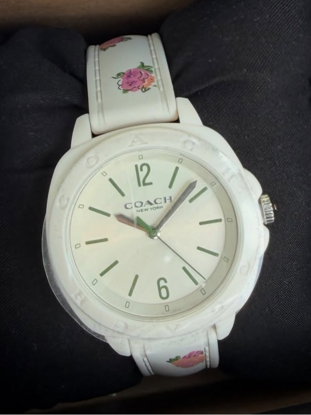 New! Coach White Silicone Watch with Green Dial Accents